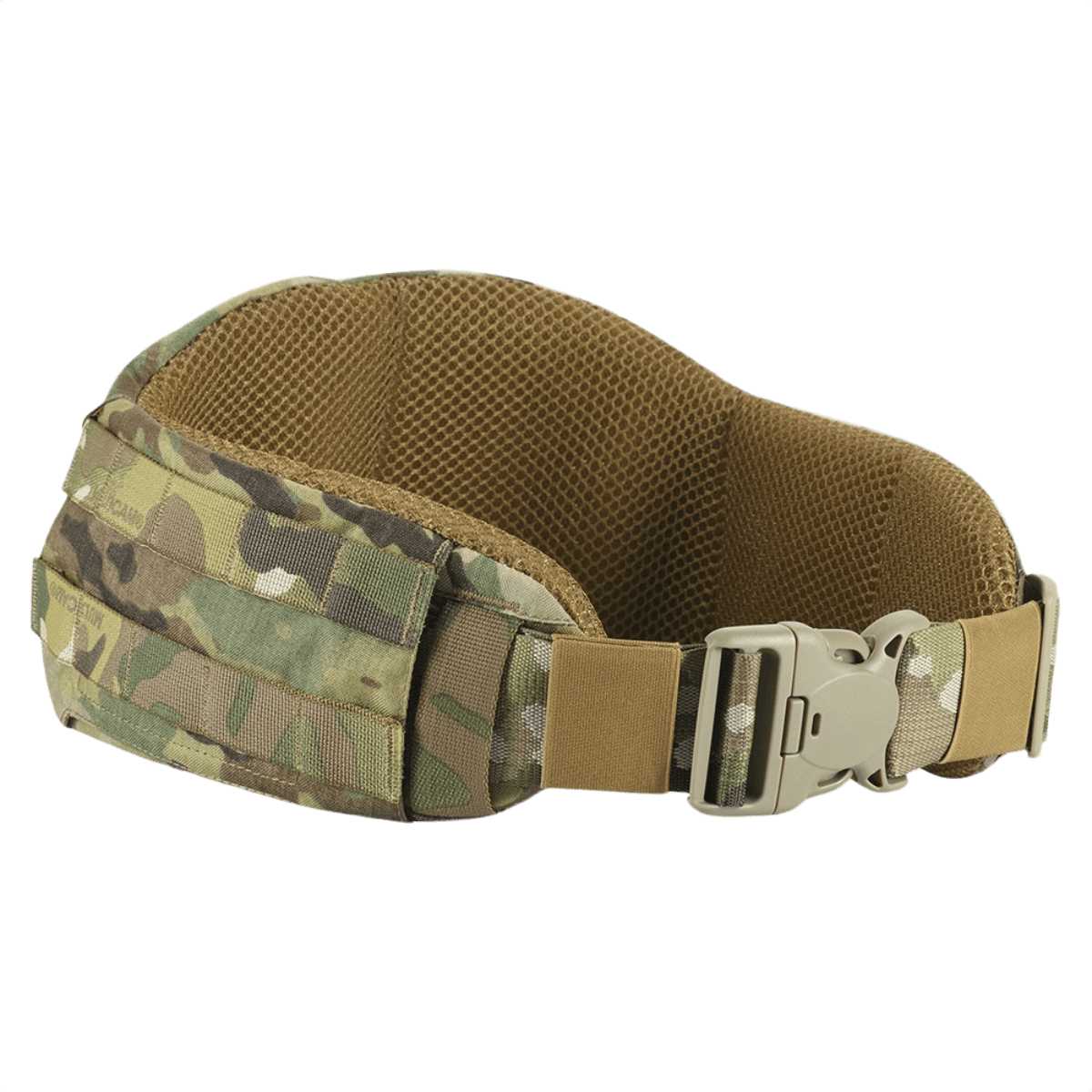 M-Tac War Belt ARMOR i camouflage med robust lukning og MOLLE-webbing, ideel til taktisk brug og kampudrustning.