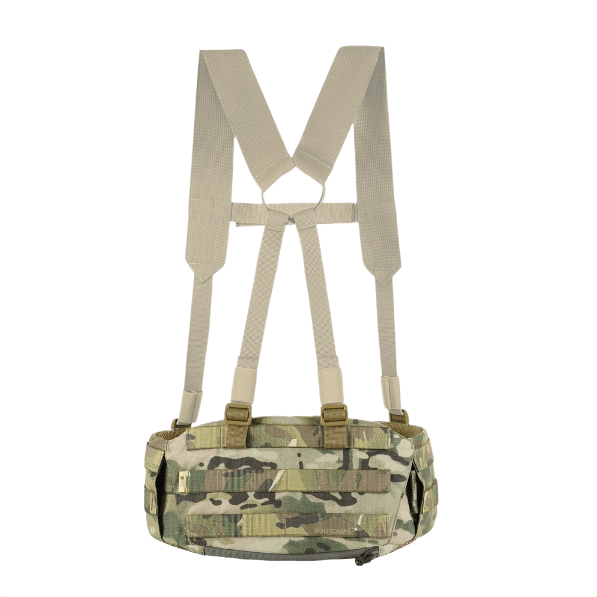 M-Tac War Belt ARMOR med camouflagedesign og MOLLE-webbing, ideelt til taktisk brug og tilpasning af udstyr.