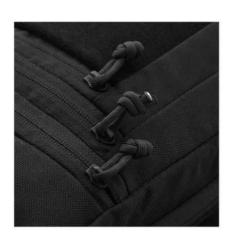M-Tac Carry Sling Taske Elite Gen.IV med Velcro i svart nylon med fokus på robuste glidelåstrekkere og slitesterkt materiale, galleri posisjon 1.