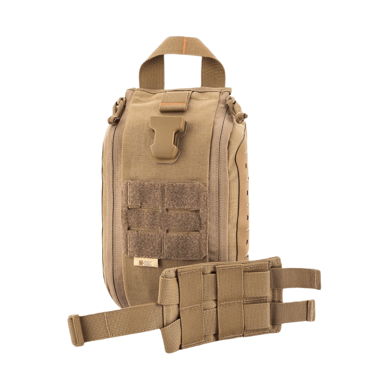 M-Tac Medical Pouch Elite Rip Off taktisk førstehjælpstaske i beige med bærestrop og velcro til hurtig adgang.