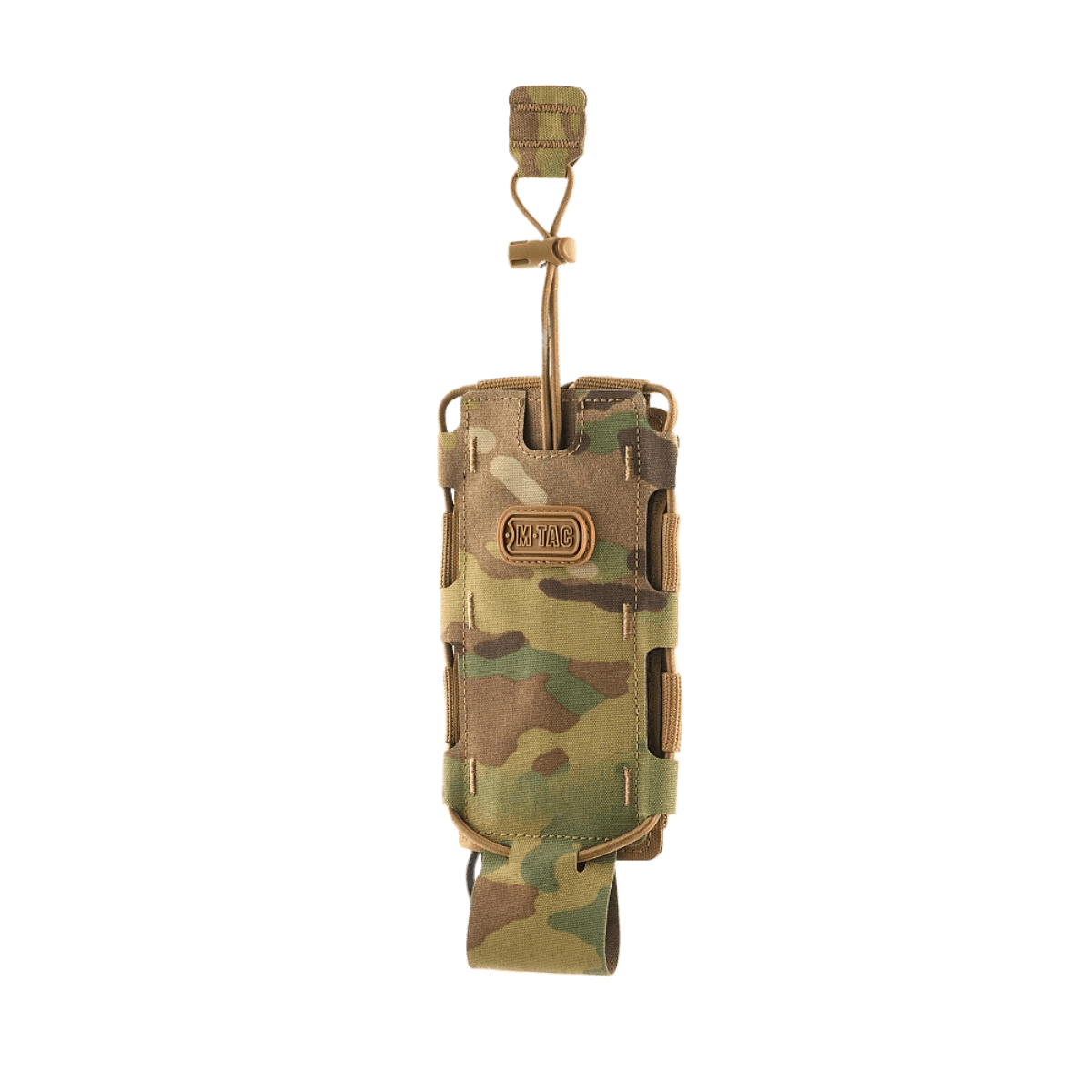 M-Tac Flaske Holder Elite i camouflage, alsidig flaskeholder med elastiske sidebånd og MOLLE-fastgørelse, lavet af Cordura 500D.