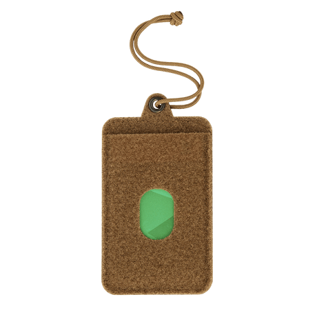 M-Tac Badge Holder – ID-kort og patch med Velcro og paracord for oppheng, egnet for ID- og nøkkelkort. Taktisk design i brun farge.