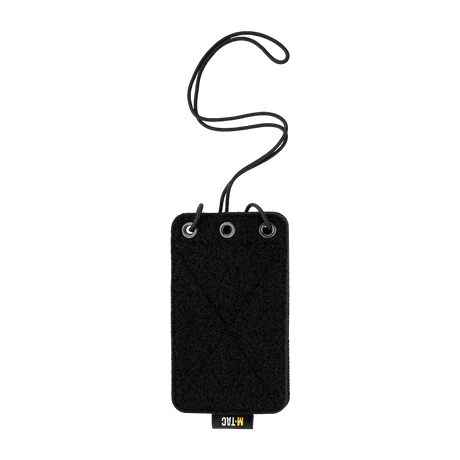 M-Tac taktisk ID-kortholder med snor i solidt Cordura, svart, med transparent panel og halsstropp, egnet for taktisk bruk.
