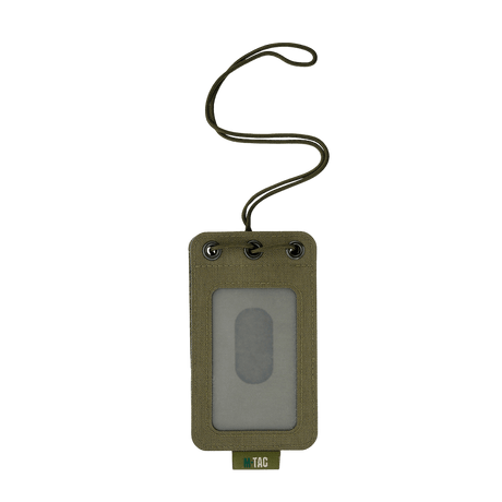 M-Tac taktisk ID-kortholder med snor i solid Cordura, egnet for militær og taktisk bruk, transparent panel, 116x67 mm.