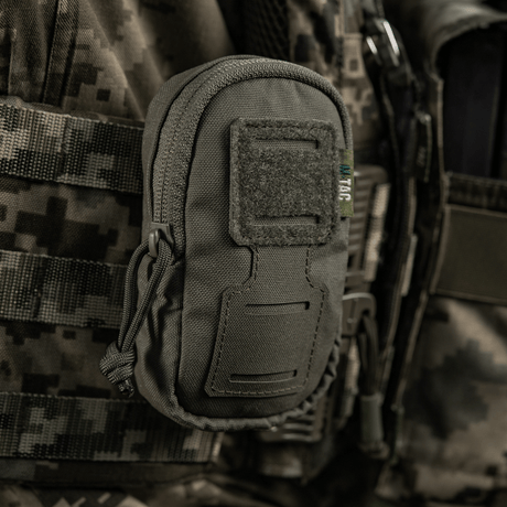 M-Tac PC Utility Pouch Elite med MOLLE-system, perfekt for taktisk bruk og småoppbevaring, grå pouch med Velcro-panel