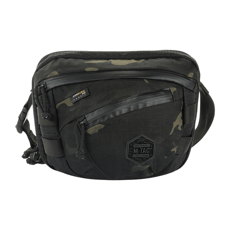 M-Tac Sphaera Hex Hardsling Taske Gen.II Elite i svart og kamuflasje, kompakt og funksjonell med justerbar skulderrem.