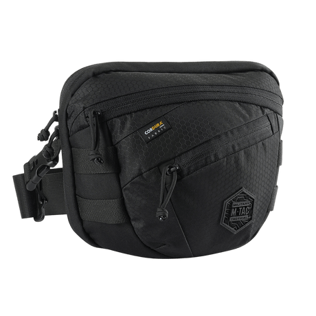 M-Tac Sphaera Hex Hardsling Taske Gen.II Elite i svart Cordura-materiale med justerbar skulderrem og glidelås for skjult oppbevaring.