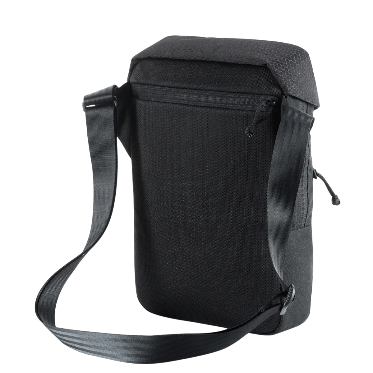 M-Tac Magnet XL Taske Elite Hex med skulderrem og FidLock lukkesystem, sort taske med velcro-panel, set bagfra.