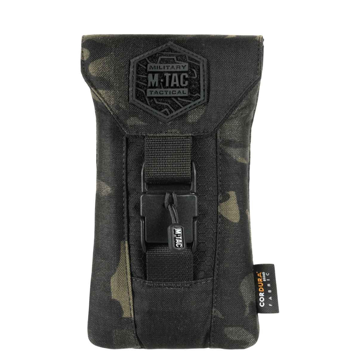 M-Tac Smartphone Lomme Elite Large Hex i sort, holdbar CORDURA HEX design med WJ magnetisk spænde til smartphone op til 6,5 tommer.