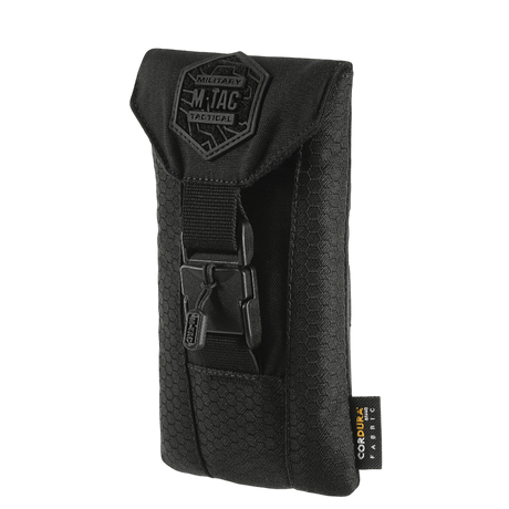 M-Tac Smartphone Lomme Elite Large Hex i svart, laget av slitesterkt CORDURA HEX-materiale med WJ magnetisk spenne for sikkerhet.