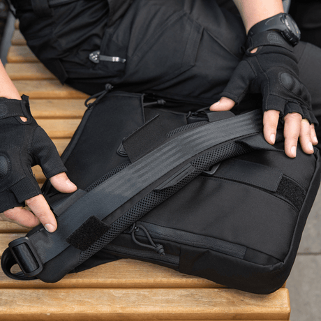 M‑Tac skulderrempute 50 mm Elite montert på en veske for komfort og vektfordeling.