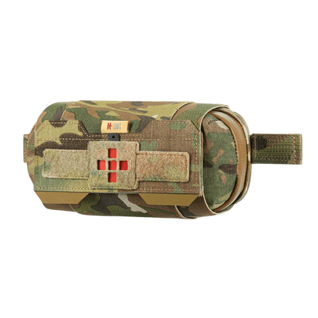 M‑Tac Horizontal Medical Pouch Elite i camouflagefarge, holdbar feltkit for førstehjelp, laget av Cordura 500D med YKK AquaGuard glidelås.
