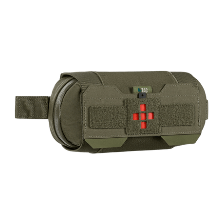 M‑Tac Horizontal Medical Pouch Elite i slitesterkt Cordura 500D med YKK AquaGuard-glidelås og indre organizer for IFAK, sett fra siden.