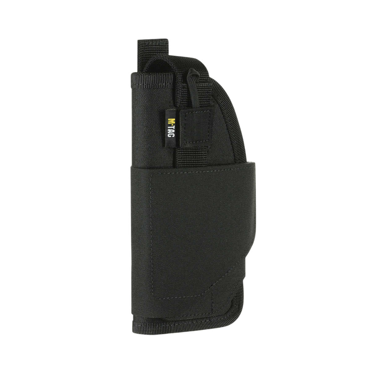 M-Tac Universal Taktisk Hylster Elite Venstre i sort Cordura 500D med justerbare stropper og MOLLE-interface.