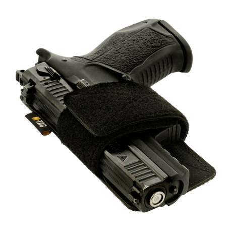 Sort M-Tac Hylster-Insert Light pistolhylster for skjult bæring, kompatibel med taktiske vesker, sikker velcrostrop, rask tilgang.