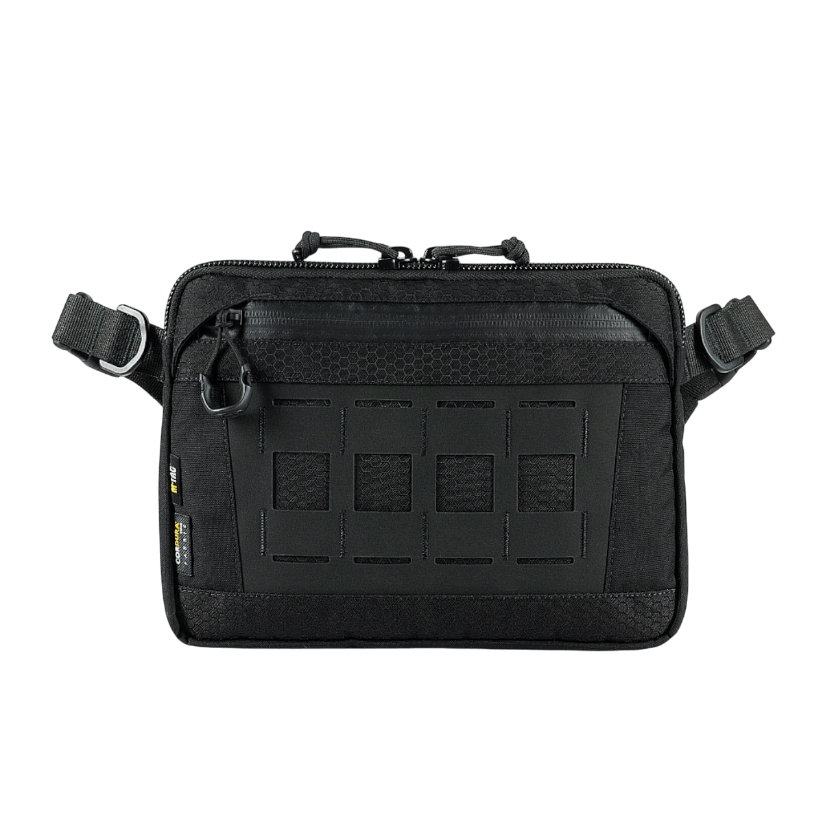 M-Tac Admin Taske Elite i sort, lavet af slidstærk Cordura 500D, med justerbar skulderrem og YKK lynlåse, viser stilfuldt design.