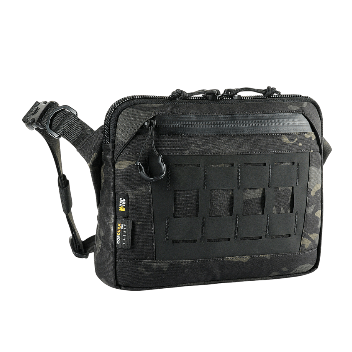 M-Tac Admin Taske Elite i sort med justerbar skulderrem og rummelige lommer, fremstillet i slidstærkt Cordura 500D materiale.