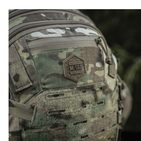 Camouflage M-Tac Mission Pack Elite med slitesterkt Cordura 1000D og MOLLE LASER CUT-system for allsidig bruk.