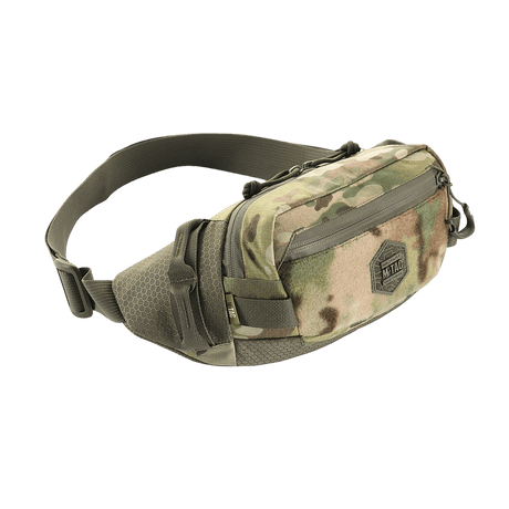 M-Tac belteveske Elite Hex i kamuflasjedesign med Cordura-materiale og YKK-glidelåser, ideell for hverdagsbruk og taktisk utstyr.