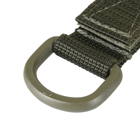 M-Tac feste med D-ring for MOLLE-systemer, ideell for taktisk bruk, utstyr på ryggsekker og belter, kompakt og lett design med Velcro-lukking.