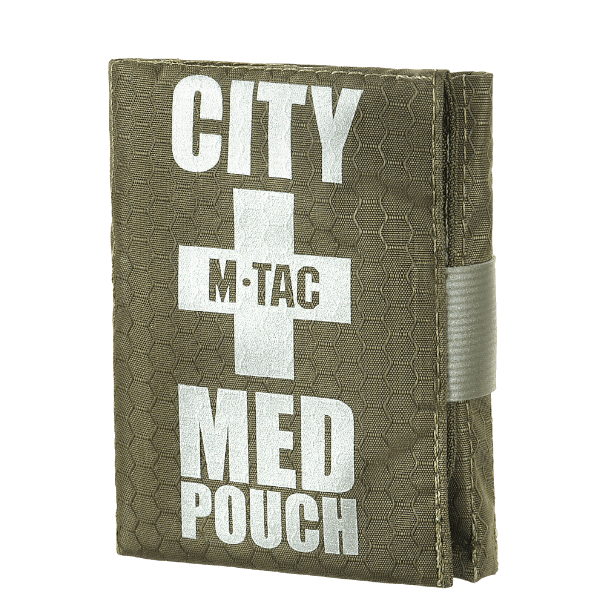 M-Tac City Med Pouch Hex, kompakt førstehjælpskit, lavet af holdbart Hex Polyester med velcrolukning og medicinsk kors.