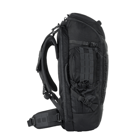 M-Tac Rygsæk Large Elite Hex Gen. IV i sort, sideprofil med høy kvalitet og funksjonalitet for utendørs bruk, laget av Cordura-materialer.