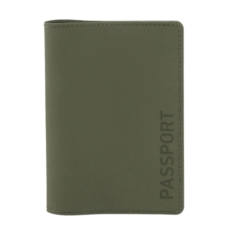 M‑Tac Pascover i grønt polymerkompositt med "Passport"-trykk, beskytter pass mot slitasje. Stilfullt design med rom for plastkort.