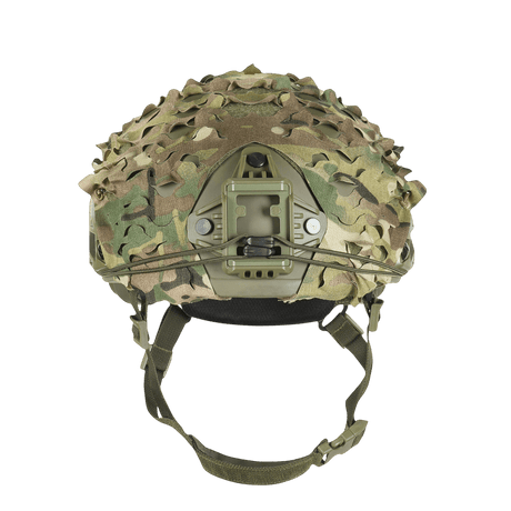 M‑Tac Vilha Hjelmcover FAST i Multicam-mønster for kamuflasje og beskyttelse, med elastisk justering og Velcro-festning på FAST-hjelmer.