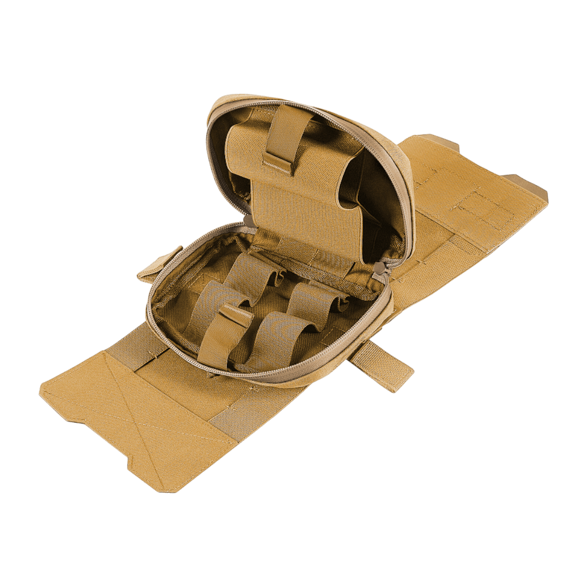 M-Tac Horisontal Medic Lomme Large Elite åbnet for at vise indre organizer med Cordura 500D og lynlås, egnet til førstehjælp.