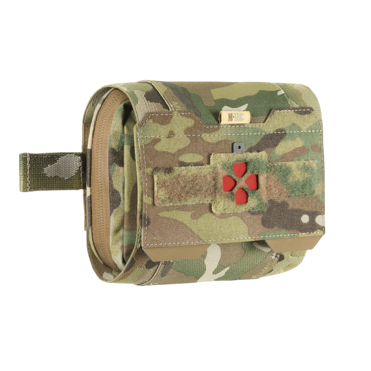M-Tac Horisontal Medic Lomme Large Elite i camo design. Slidstærk Cordura 500D taske til IFAK, ideel til førstehjælpssituationer.
