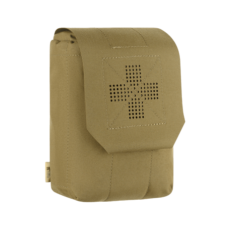 M‑Tac Medic Pouch Vertical Large Elite med slitesterkt Cordura 500D-materiale og MOLLE-interface, designet for medisinoppbevaring.