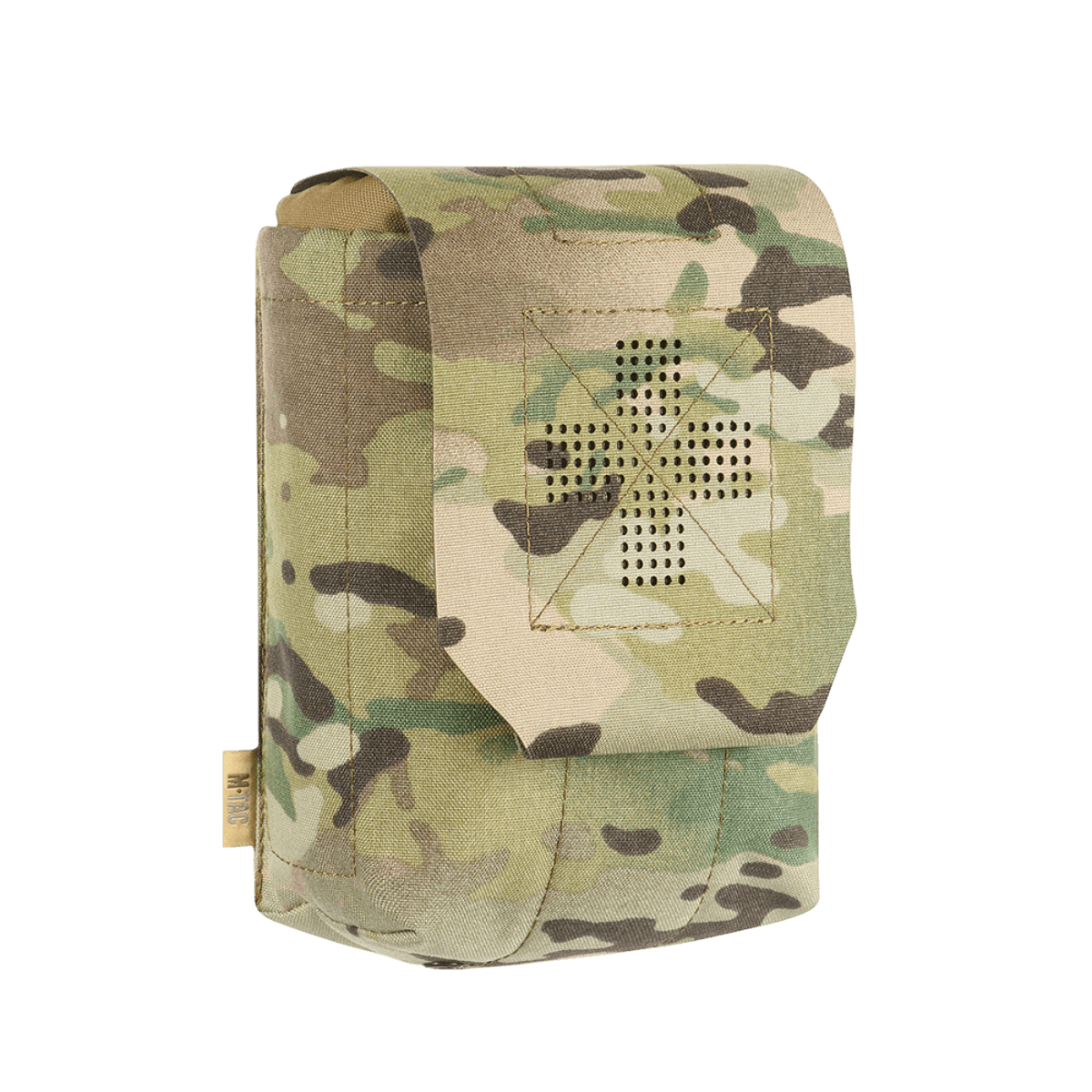 M‑Tac Medic Pouch Vertical Large Elite i camouflage, holdbar Cordura 500D med innovativ flappe og MOLLE-interface til førstehjælpsudstyr.