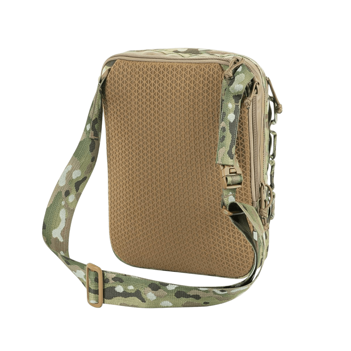 M-Tac Tablet Bag Laser Cut Hex in Cordura material with camouflage strap, featuring quick-access compartments for tablets and documents.
