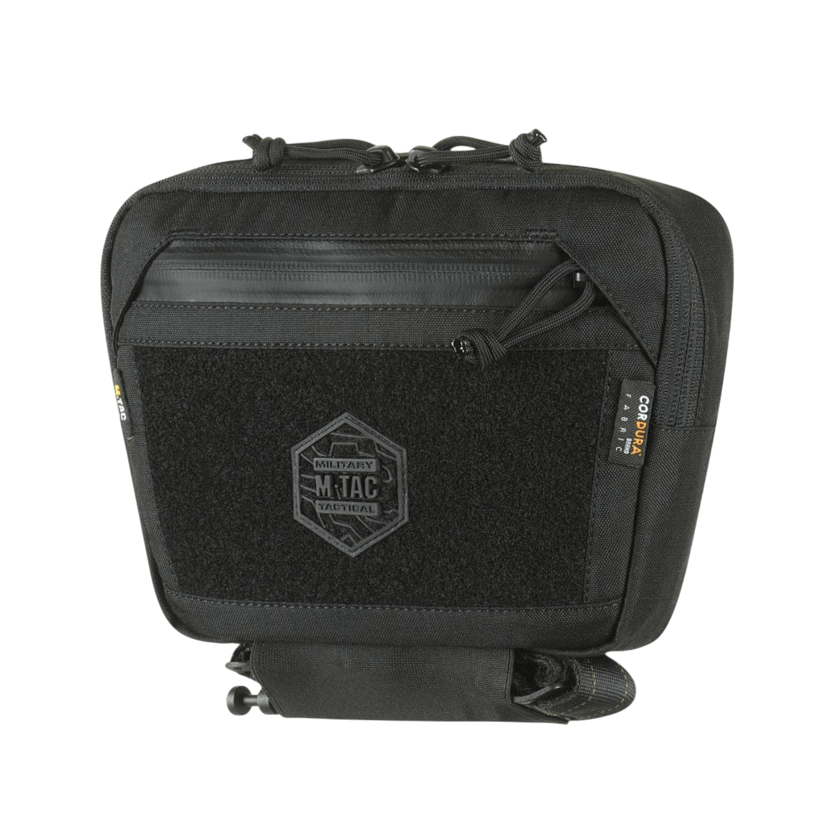 M-Tac Large Elite Gen.II Skuldertaske i sort Cordura 500D med YKK lynlås og Velcro-panel med brandlogo til taktisk udstyr.