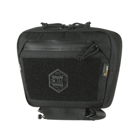 M-Tac Large Elite Gen.II skulderveske i svart Cordura 500D med YKK-glidelås og Velcro-panel med logo for taktisk utstyr.