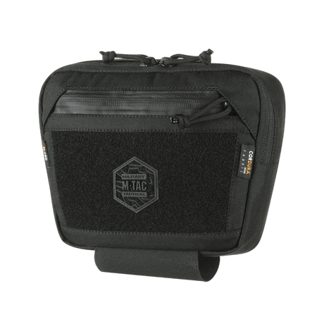 M-Tac Large Elite Gen.II skulderveske i svart Cordura 500D, YKK-glidelåser, front Velcro-panel og heksagon-logo.