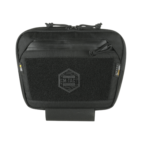 M-Tac Large Elite Gen.II skulderveske i svart Cordura 500D med tre hovedrom og Velcro-panel, for taktisk og daglig bruk.