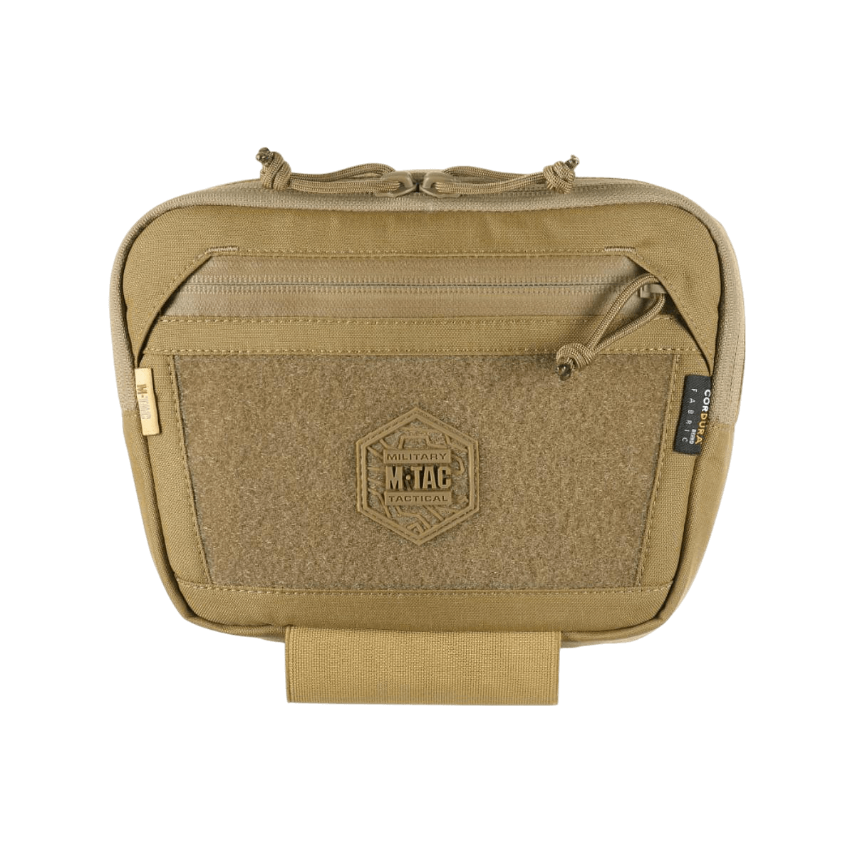 M-Tac Large Elite Gen.II Skuldertaske i Cordura 500D med YKK lynlåse og Velcro-panel, set forfra, perfekt til taktisk brug.