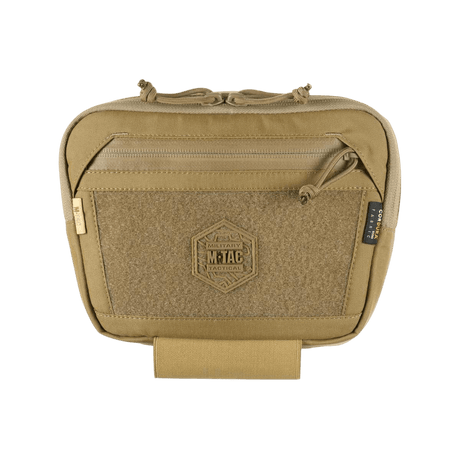 M-Tac Large Elite Gen.II skulderveske i brun Cordura 500D med YKK-glidelåser og front Velcro-panel, ideell for taktisk bruk og utstyrsoppbevaring.