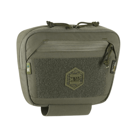 M-Tac Large Elite Gen.II skulderveske i Cordura 500D med YKK-glidelåser og heksagon-logo, ideell for taktisk bruk og utstyrsorganisering.