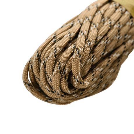 M‑Tac Paracord 550 Type III 15 m i beige nyanse, sterk nylonkord for friluft og nødbruk, lengde 15 m, diameter 4 mm, bruddstyrke 240 kg.