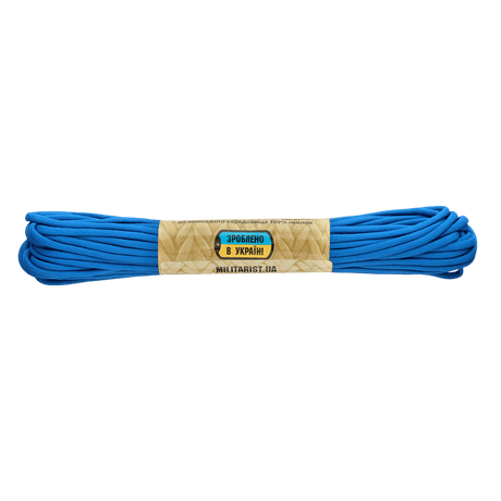 Blå M‑Tac Paracord 550 Type III 15 m nylonkord, ideell for friluft og nødbruk, bruddstyrke 240 kg og 7 nylontråder i kjernen.