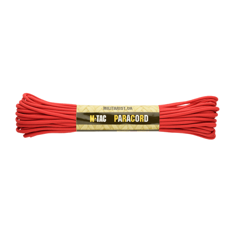M‑Tac Paracord 550 Type III 15 m rød nylonkord for friluft og reparasjoner. Bruddstyrke 240 kg, 7 nylontråder i kjernen.