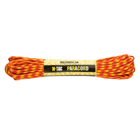 M‑Tac Paracord 550 Type III 15 m i oransje og gul farge, sterk nylonkord for utendørs og nødbruk. Lengde 15 m, diameter 4 mm.