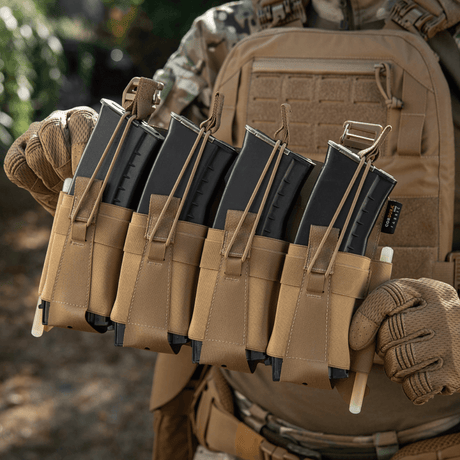 M-Tac frontpanel til Plate Carrier Cuirass QRS til 4 magasiner i elastisk materiale med NIJ-sertifisering, funksjonell oppbevaring, galleri posisjon 1.