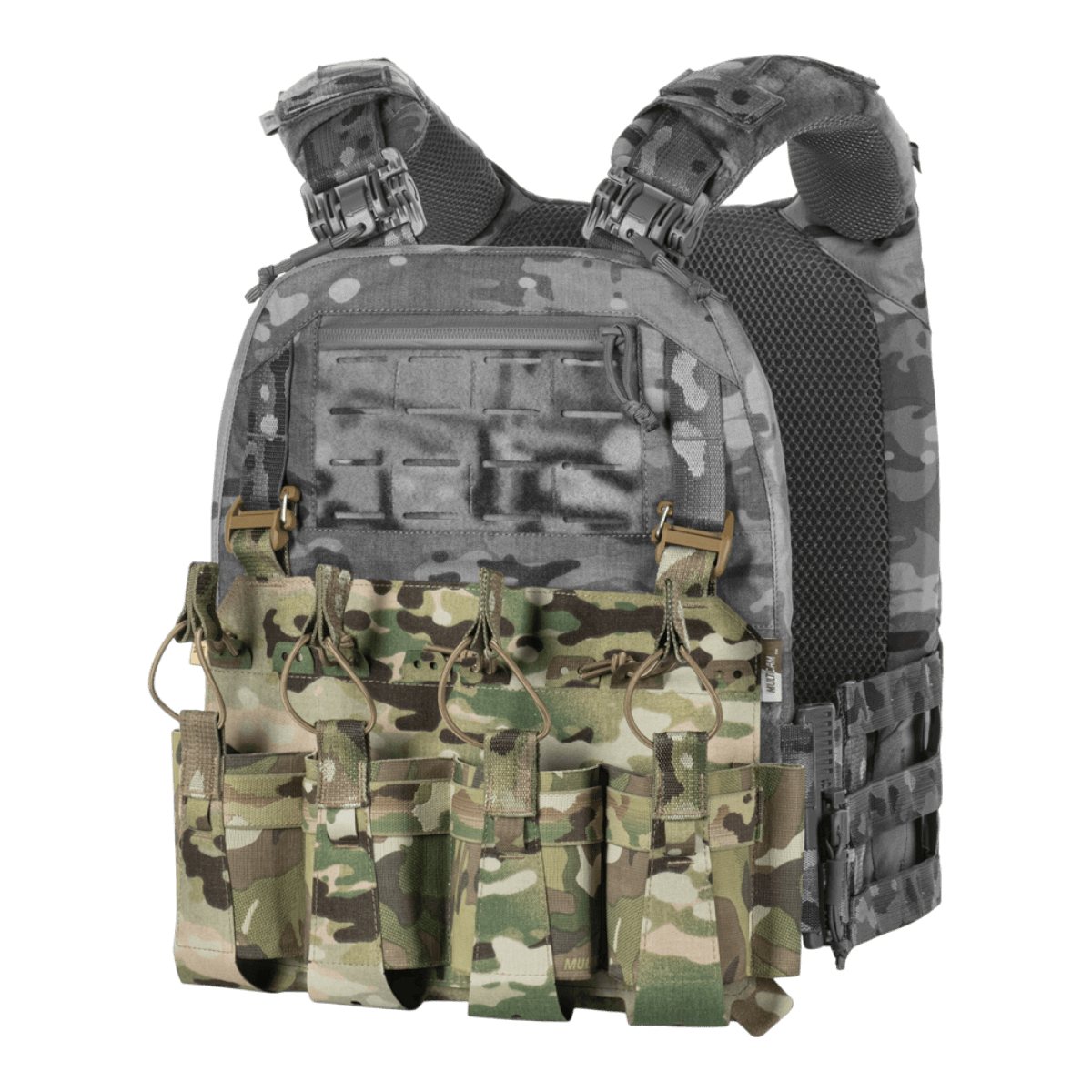 M-Tac Frontpanel til Plate Carrier Cuirass QRS til 4 Magasiner med elastisk magpouch og slidstærkt Cordura-materiale.