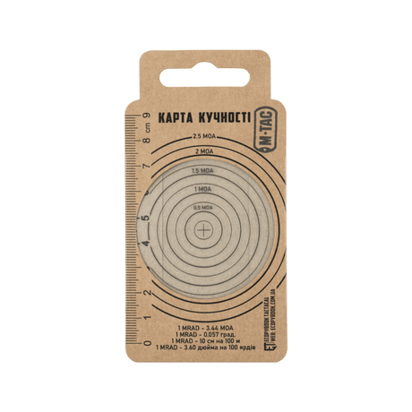 M-Tac Ecopybook Tactical Accuracy Shot Chart i stiv vinylemballasje med mål og måleenheter angitt i MOA og MRAD.