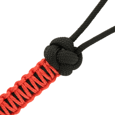 M-Tac Knife Lanyard Ninja med svart og rød paracord-fletting, designet for å gi kniven personlighet og rask tilgang