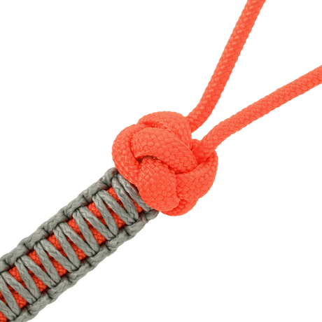 M-Tac Knife Lanyard Ninja i flettet paracord, oransje og grått design, tilfører stil og funksjon til kniven. Praktisk lanyard for rask knivadgang