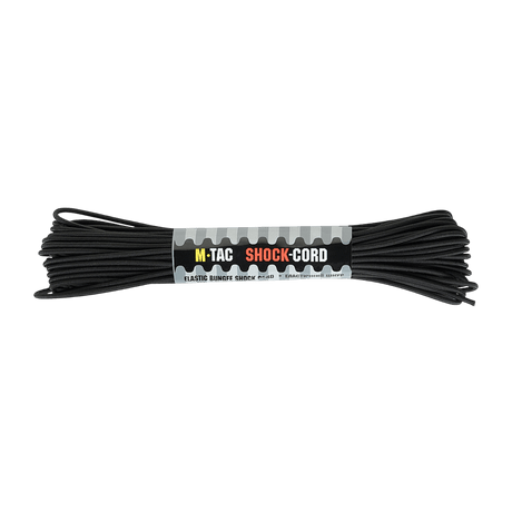 Svart M-Tac Paracord Shock-Cord 15m for militær og utendørs bruk, elastisk og sterk, ideell for friluftsliv og sport